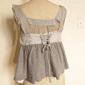 sacai camisole tops sleeveless Corset grey vintage used ribbon frill silk cotton